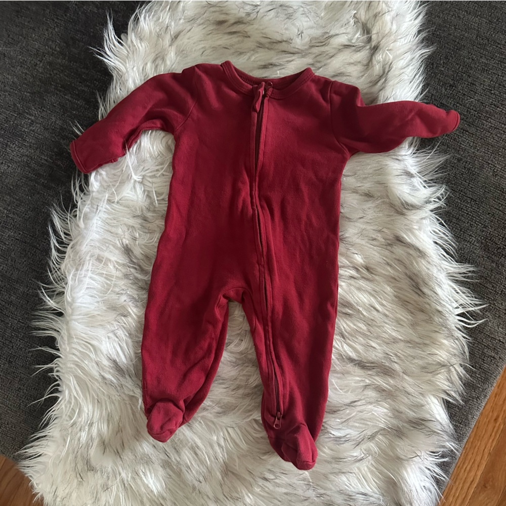 Red Plunge Neck Pajama One-Piece